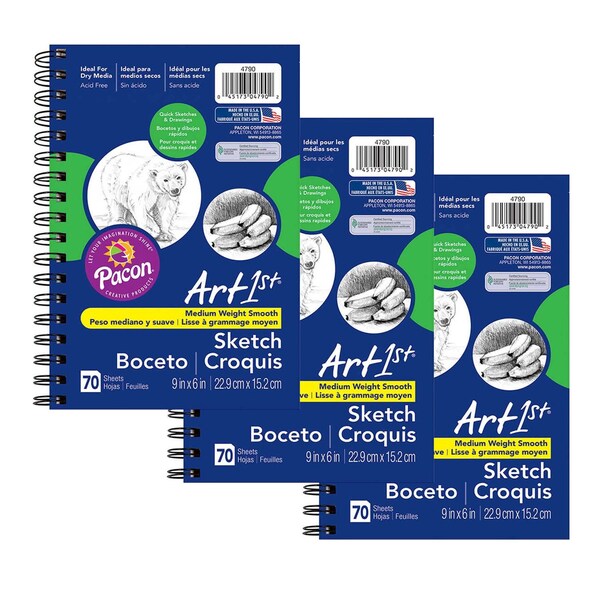 Ucreate Sketch Diary, Standard Weight, 9in. x 6in., 70 Sheets Per Book, 3PK P4790 - main